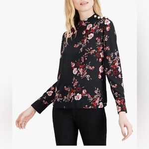 Maison Jules Floral Blouse with Pearly Button Detail M